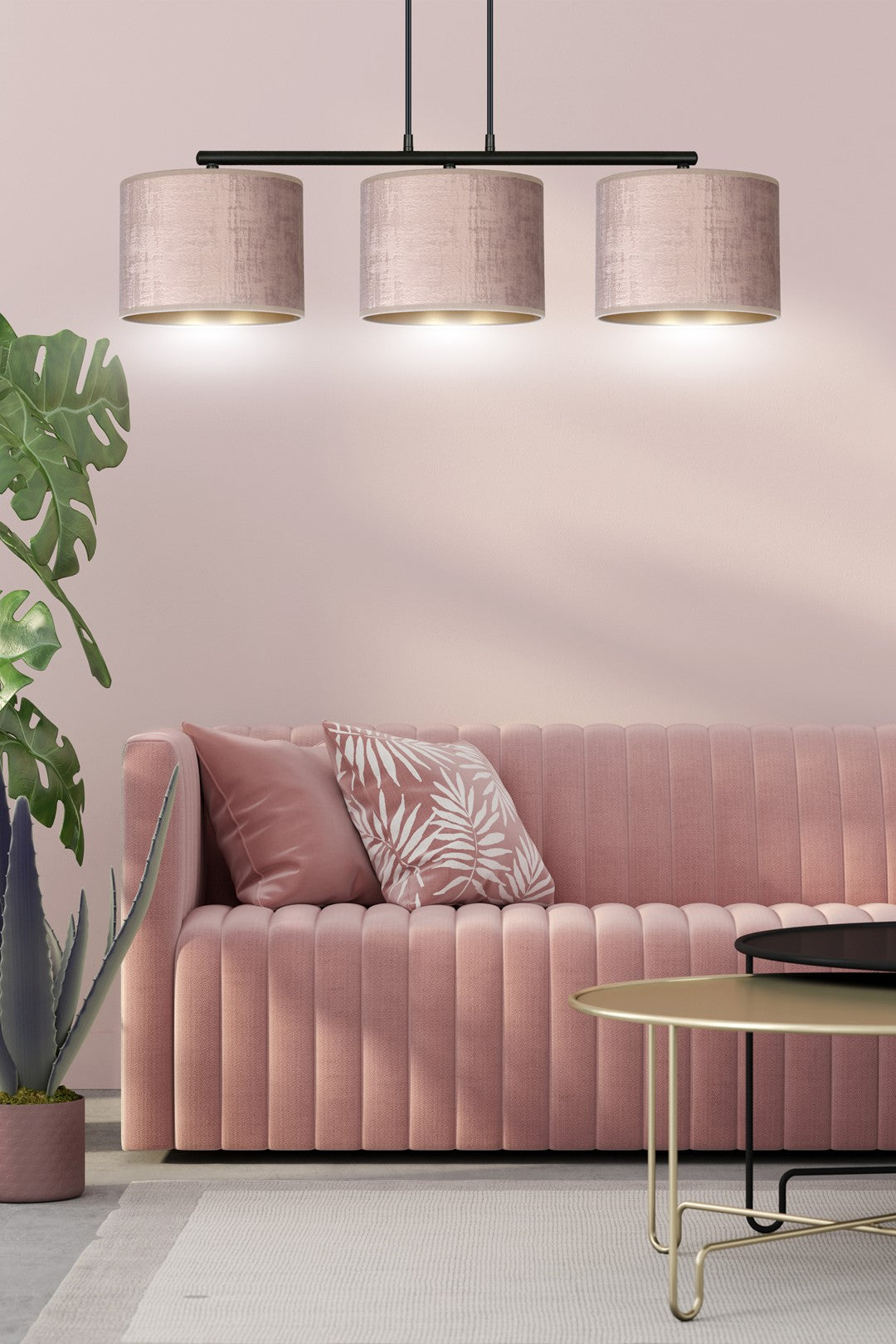 Hängeleuchte Crest 3 in Schwarz, Rosa, 3-flammig