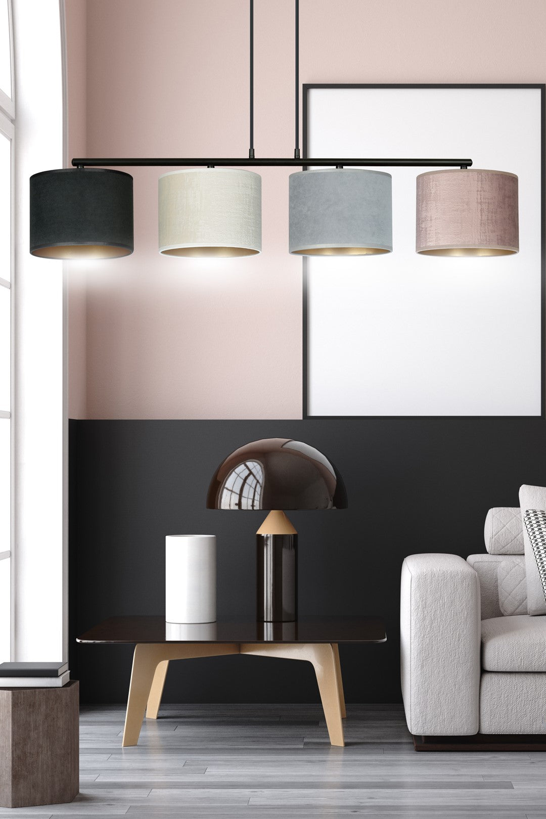 Hängeleuchte Crest 4 in Schwarz, Weiß, Grau, Rosa, 4-flammig