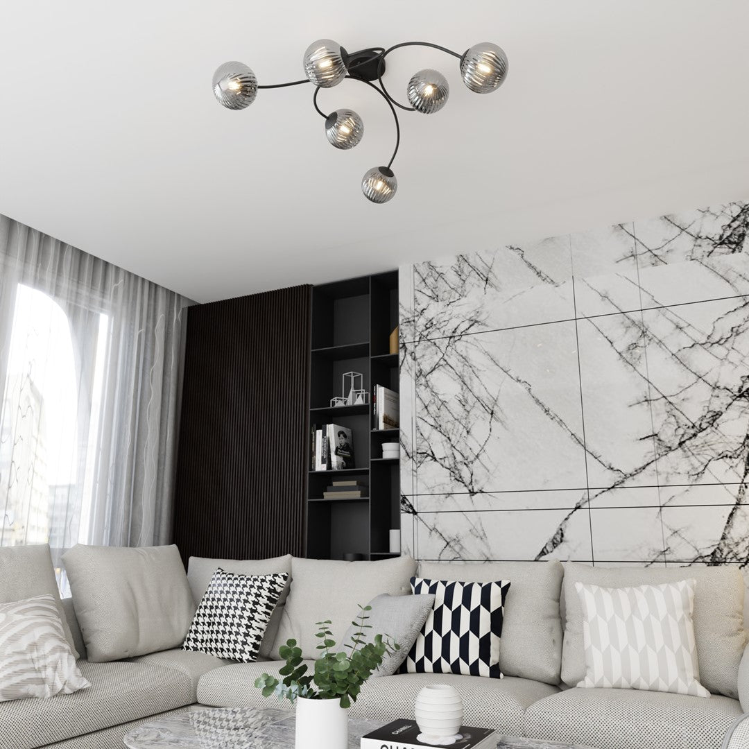 Deckenleuchte Aetheris 6 in Schwarz, Graphit, 6-flammig