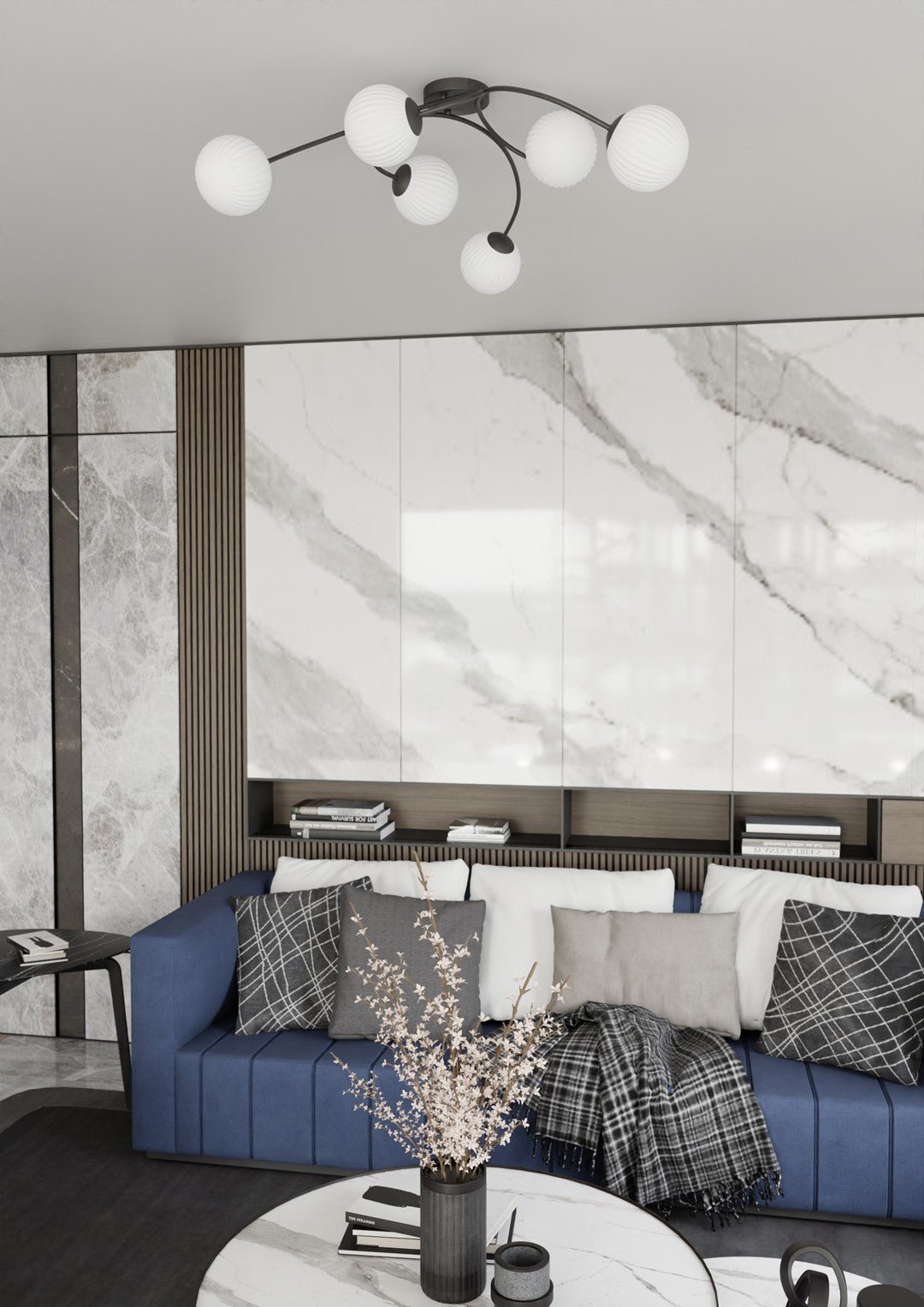 Deckenleuchte Aetheris 6 in Schwarz, Weiß, 6-flammig