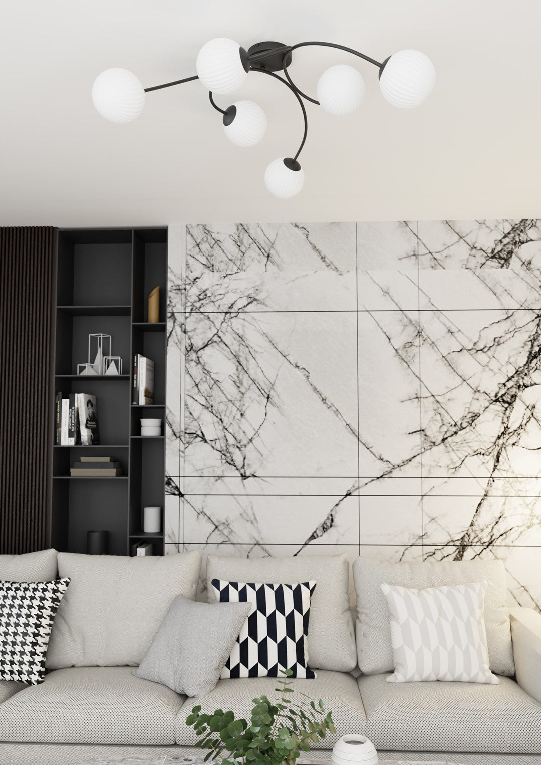 Deckenleuchte Aetheris 6 in Schwarz, Weiß, 6-flammig