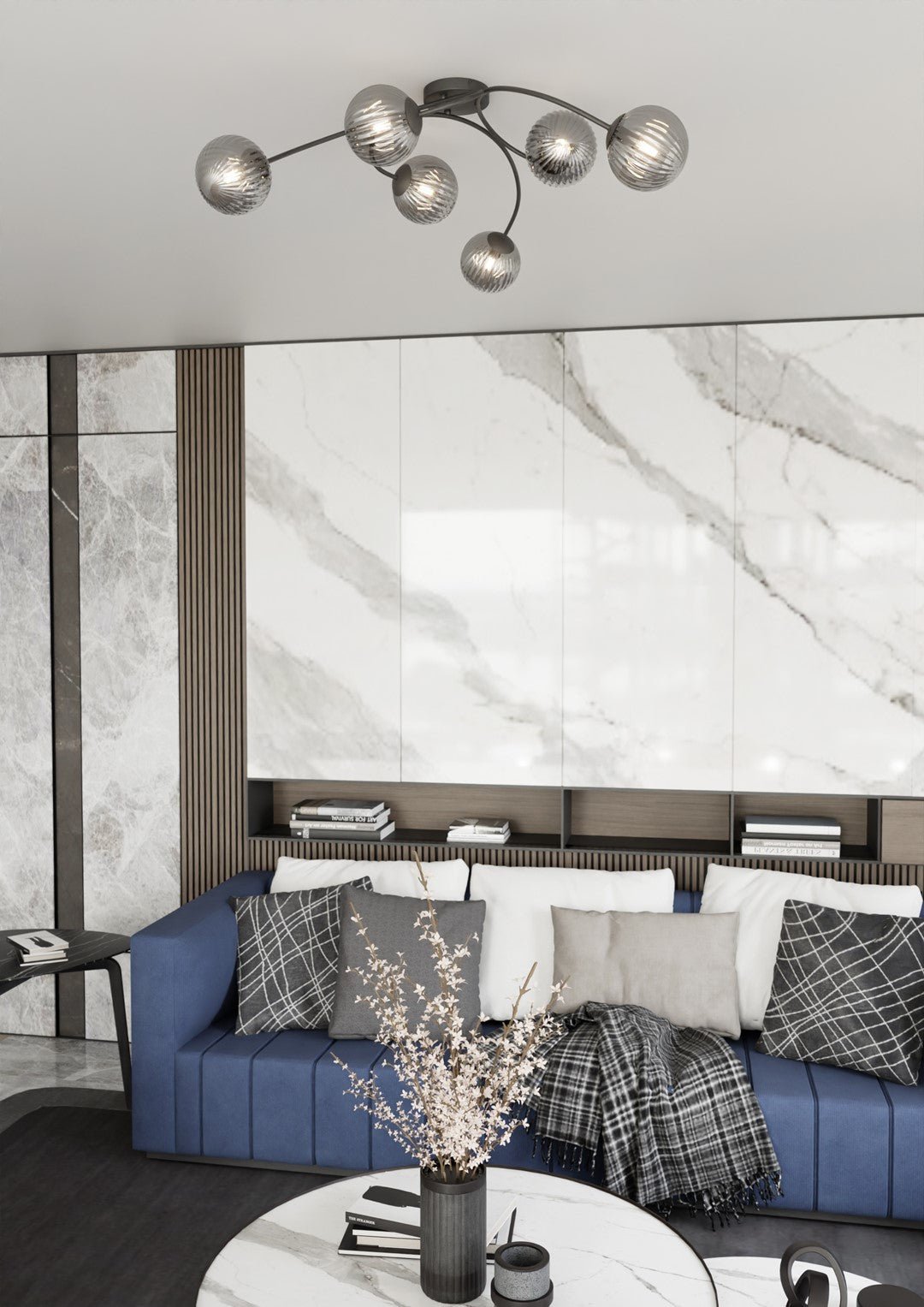 Deckenleuchte Aetheris 6 in Schwarz, Graphit, 6-flammig