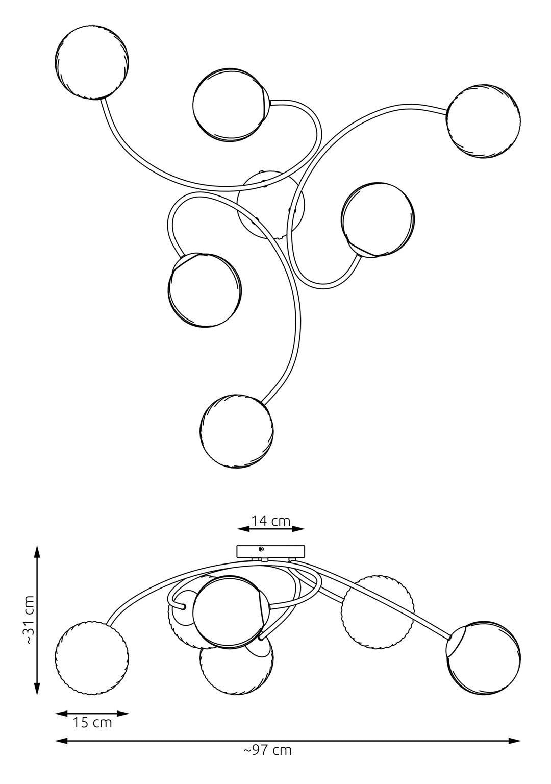 Deckenleuchte Aetheris 6 in Schwarz, Graphit, 6-flammig