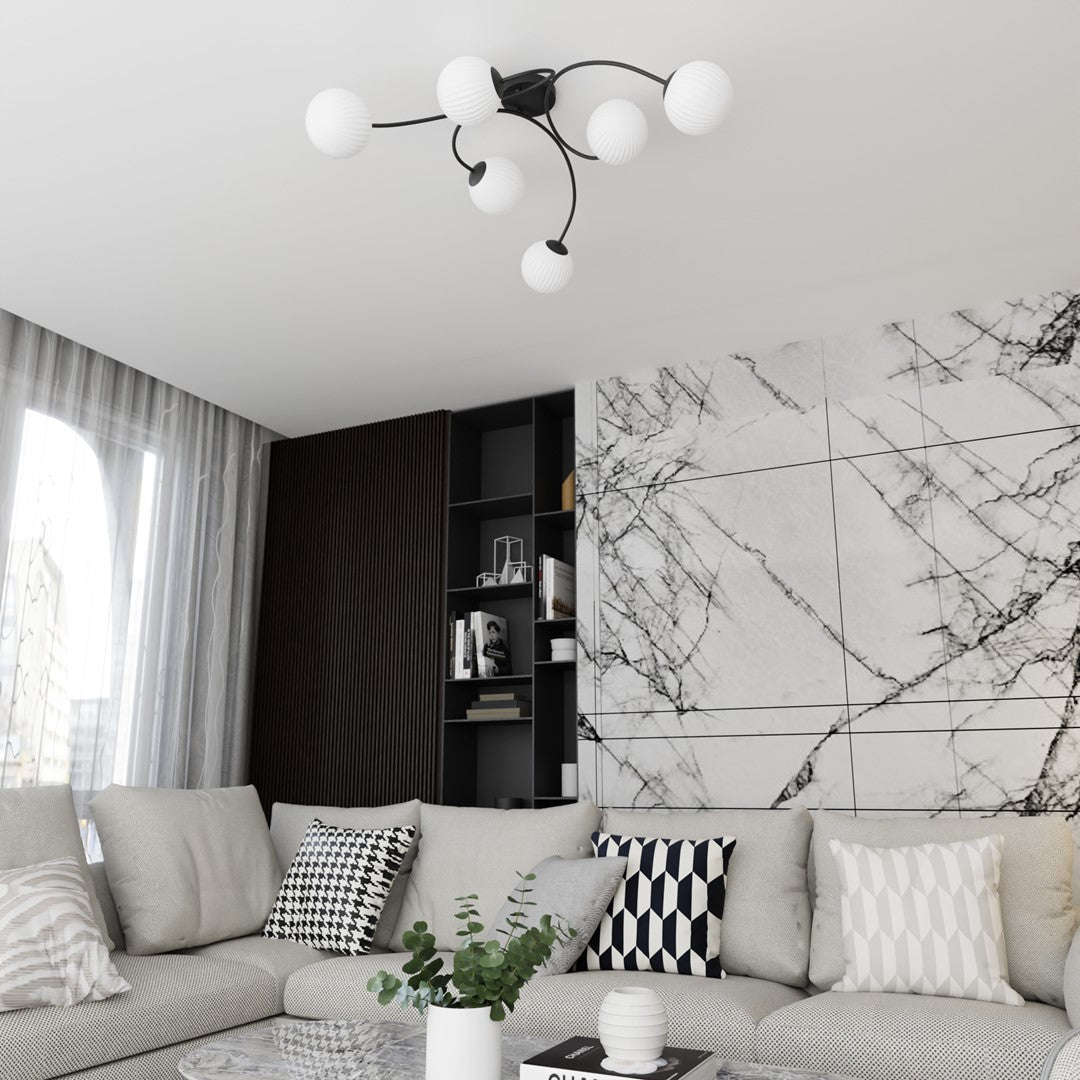 Deckenleuchte Aetheris 6 in Schwarz, Weiß, 6-flammig