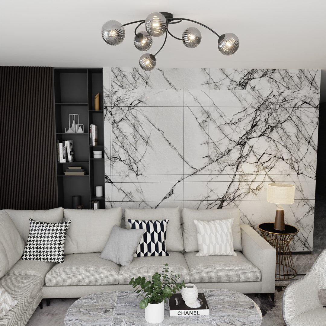 Deckenleuchte Aetheris 6 in Schwarz, Graphit, 6-flammig