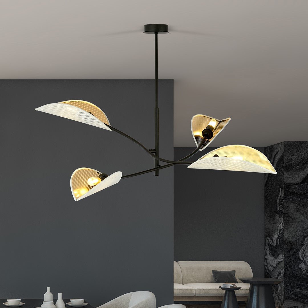 Deckenleuchte Bloom 4 in Schwarz, Weiß, Gold, 4-flammig