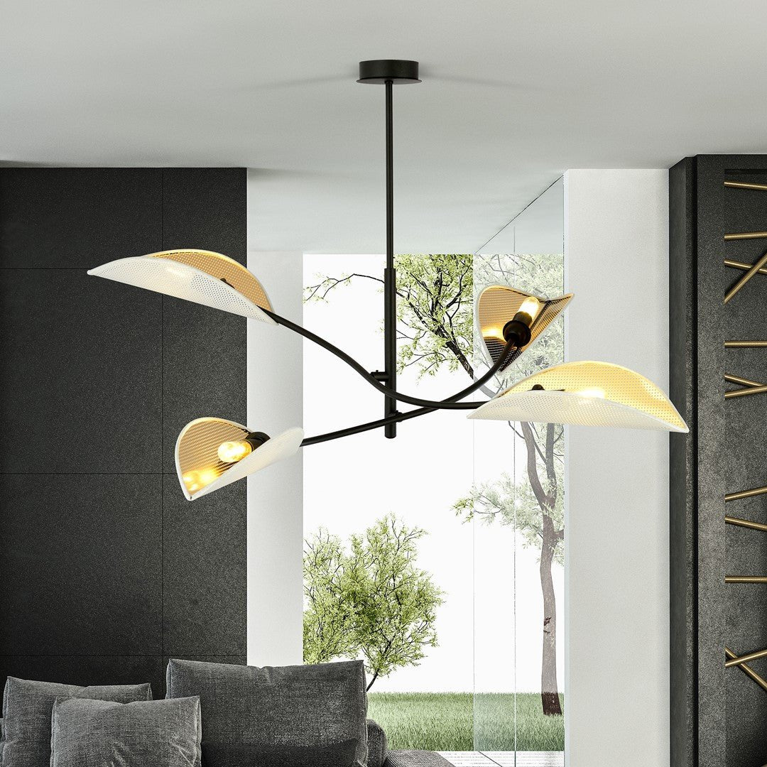 Deckenleuchte Bloom 4 in Schwarz, Weiß, Gold, 4-flammig
