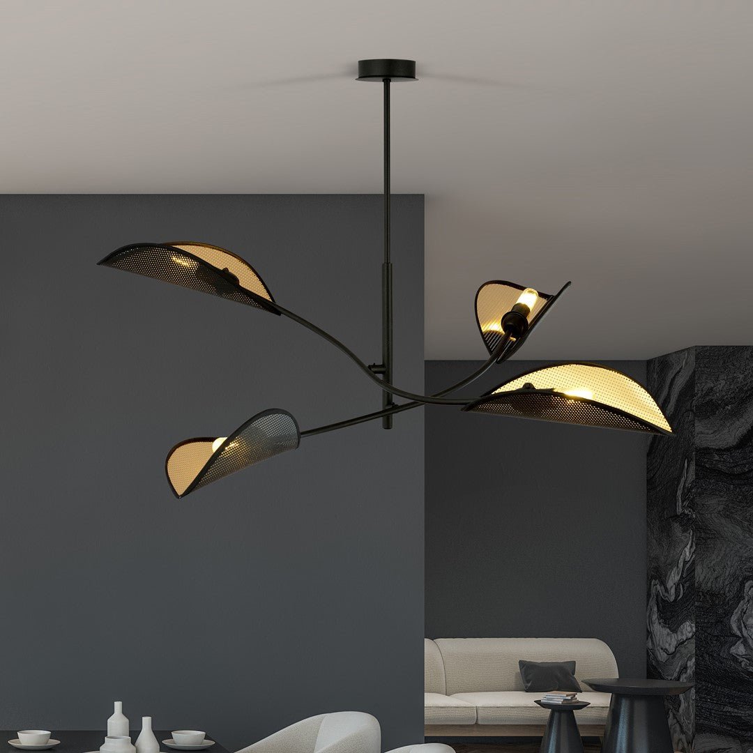 Deckenleuchte Bloom 4 in Schwarz, Gold, 4-flammig