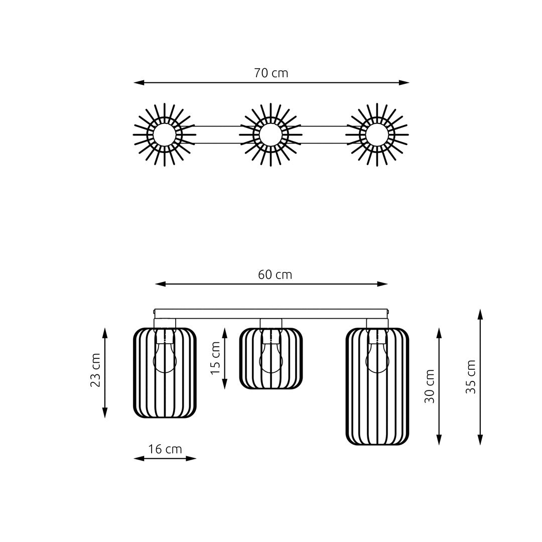 Deckenleuchte Cottage 3 in Schwarz, 3-flammig