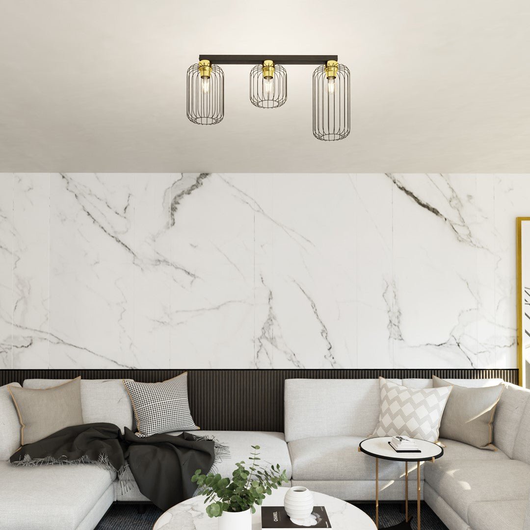 Deckenleuchte Cottage 3 in Schwarz, Gold, 3-flammig