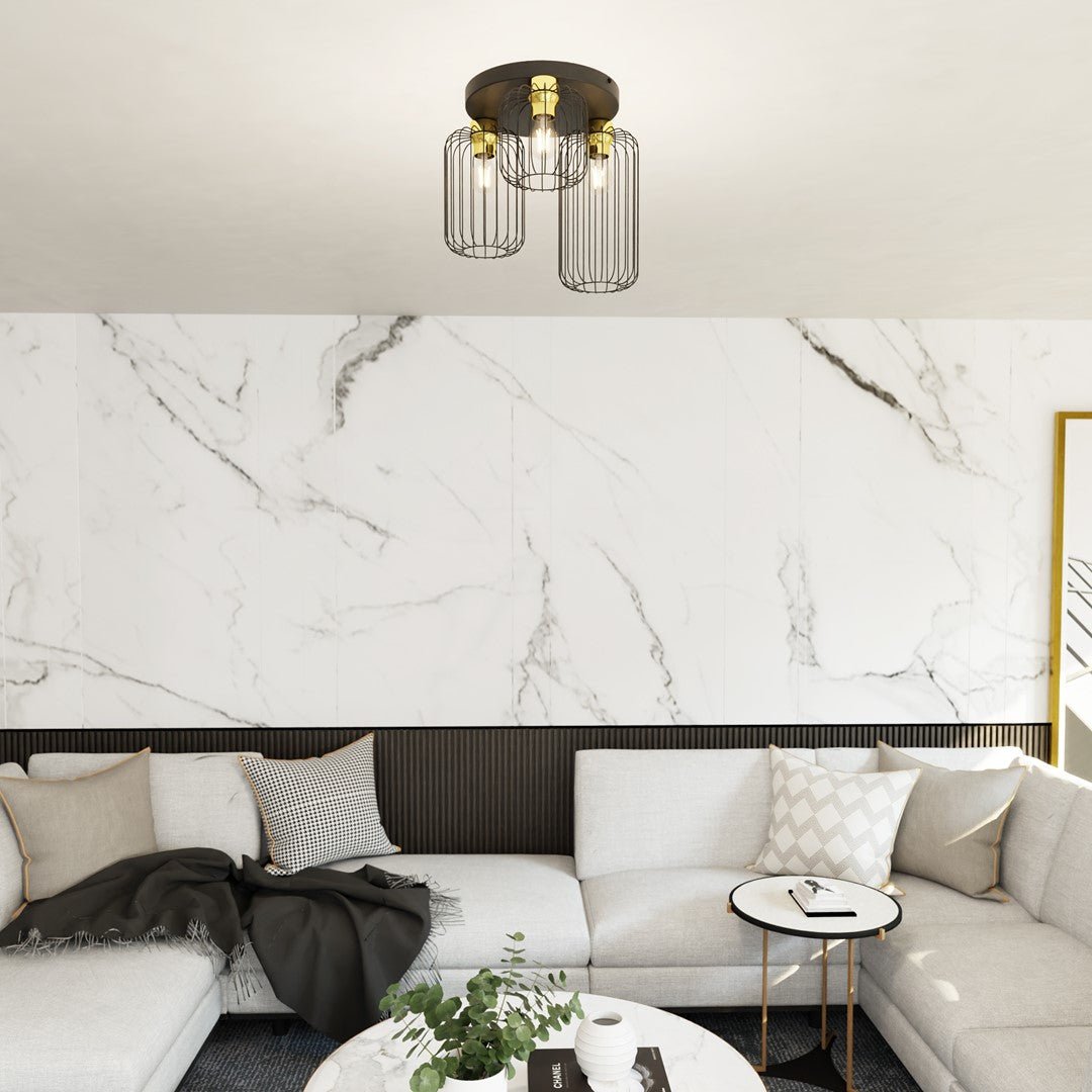 Deckenleuchte Cottage 3 Premium in Schwarz, Gold, 3-flammig