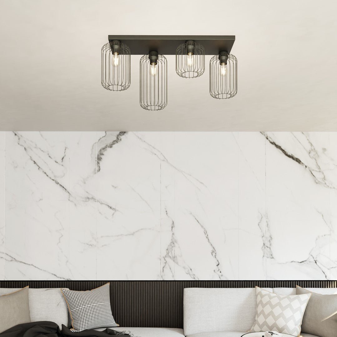 Deckenleuchte Cottage 4 in Schwarz, 4-flammig