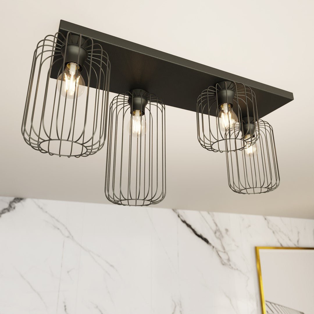 Deckenleuchte Cottage 4 in Schwarz, 4-flammig