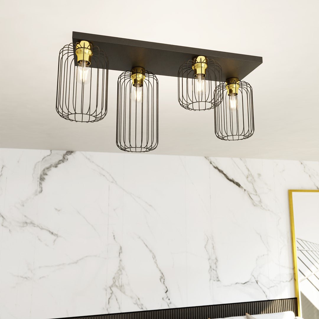 Deckenleuchte Cottage 4 in Schwarz, Gold, 4-flammig