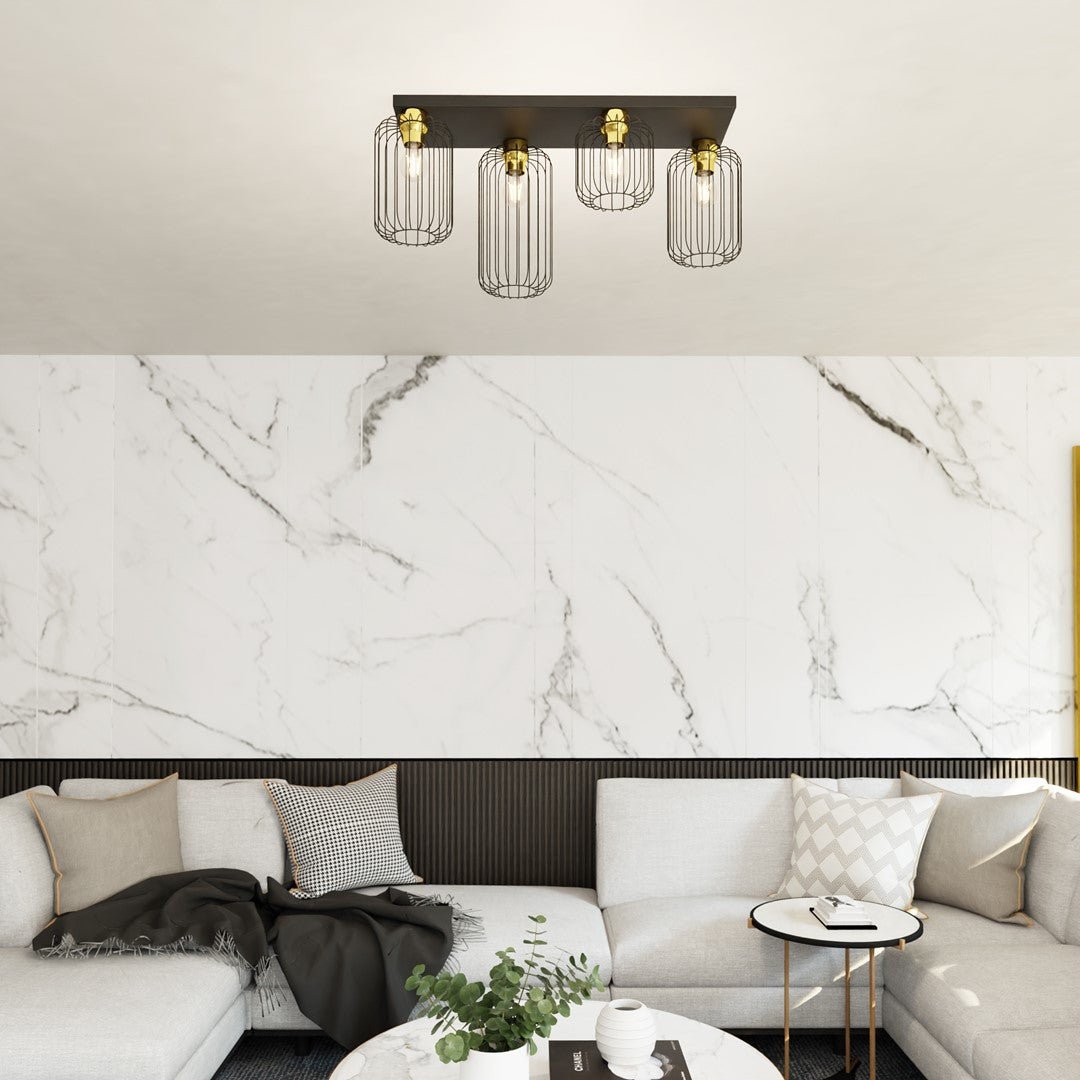 Deckenleuchte Cottage 4 in Schwarz, Gold, 4-flammig