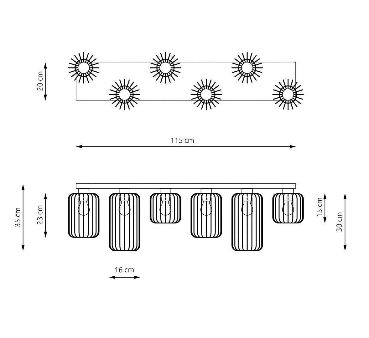 Deckenleuchte Cottage 6 in Schwarz, Gold, 6-flammig