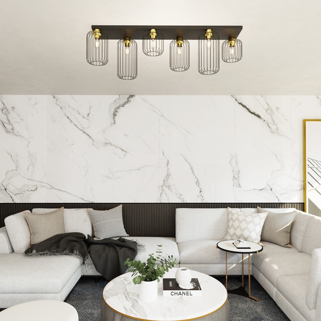 Deckenleuchte Cottage 6 in Schwarz, Gold, 6-flammig