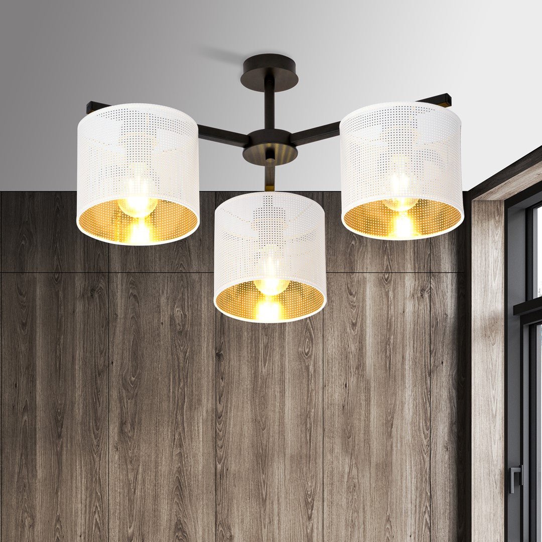 Deckenleuchte Ember 3 in Schwarz, Weiß, Gold, 3-flammig