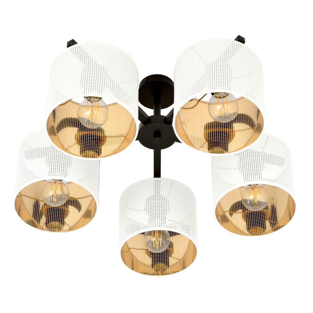 Deckenleuchte Ember 5 in Schwarz, Weiß, Gold, 5-flammig