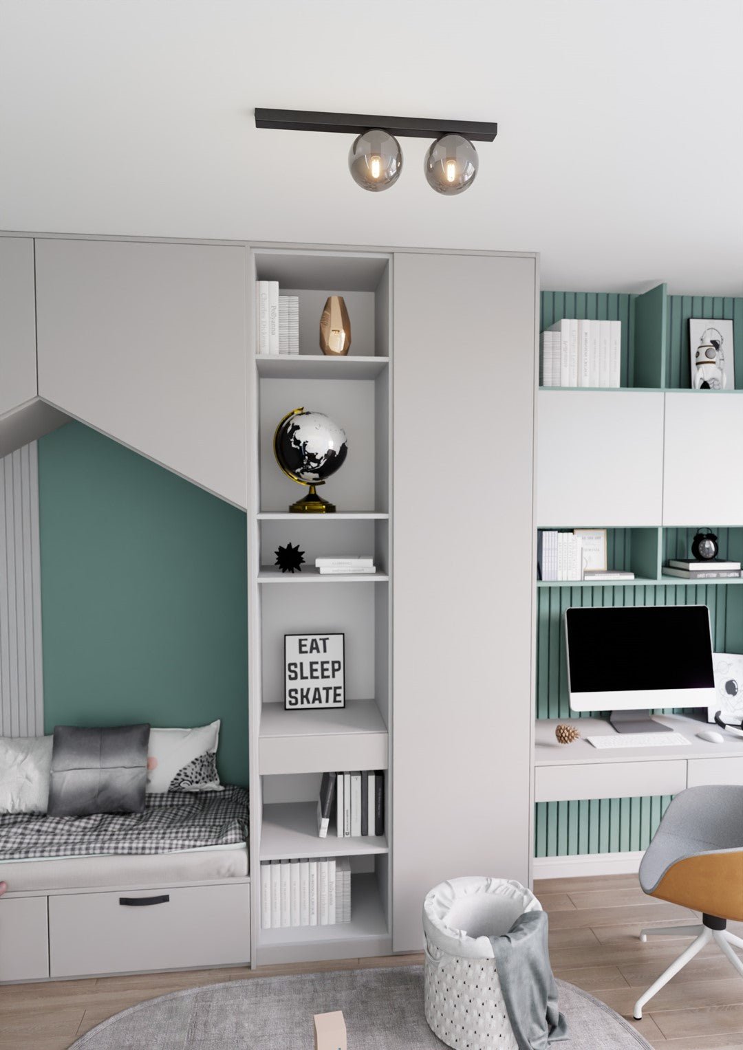 Deckenleuchte Flex 2 in Schwarz, Graphit, 2-flammig