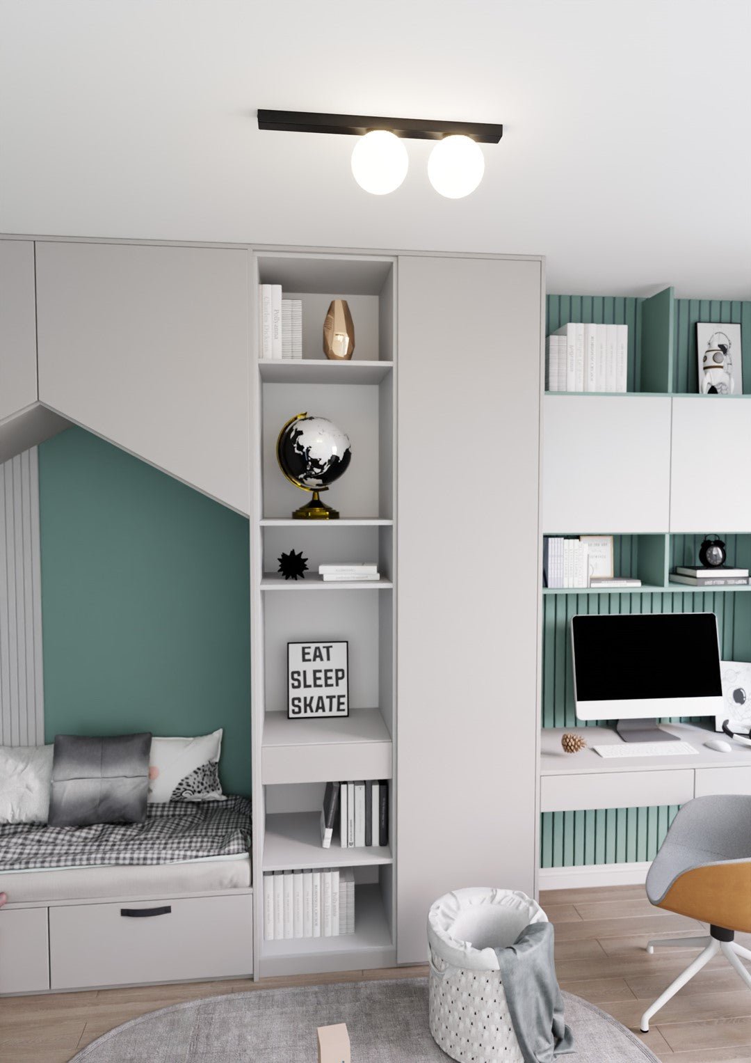 Deckenleuchte Flex 2 in Schwarz, Weiß, 2-flammig