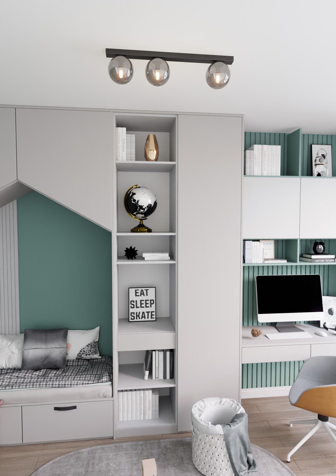 Deckenleuchte Flex 3 in Schwarz, Graphit, 3-flammig