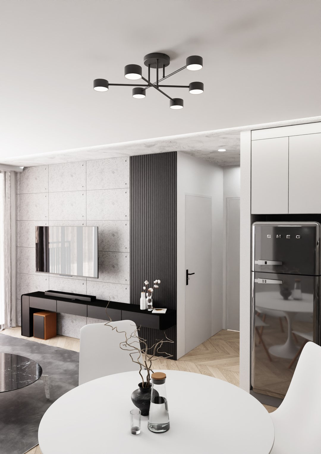 Deckenleuchte Glimora 6 in Schwarz, 6-flammig