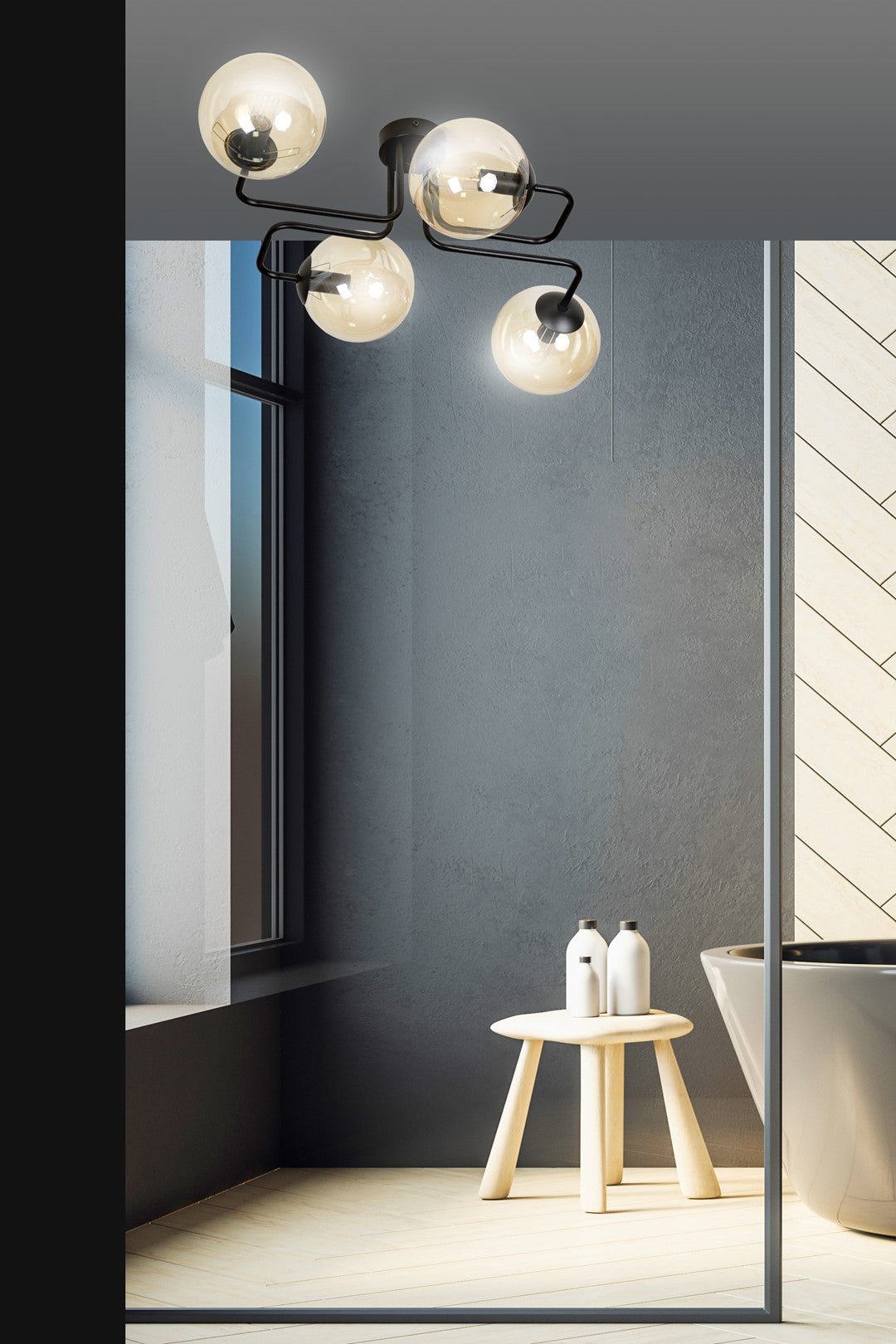 Deckenleuchte Glitz 4 in Schwarz, Bernstein, 4-flammig