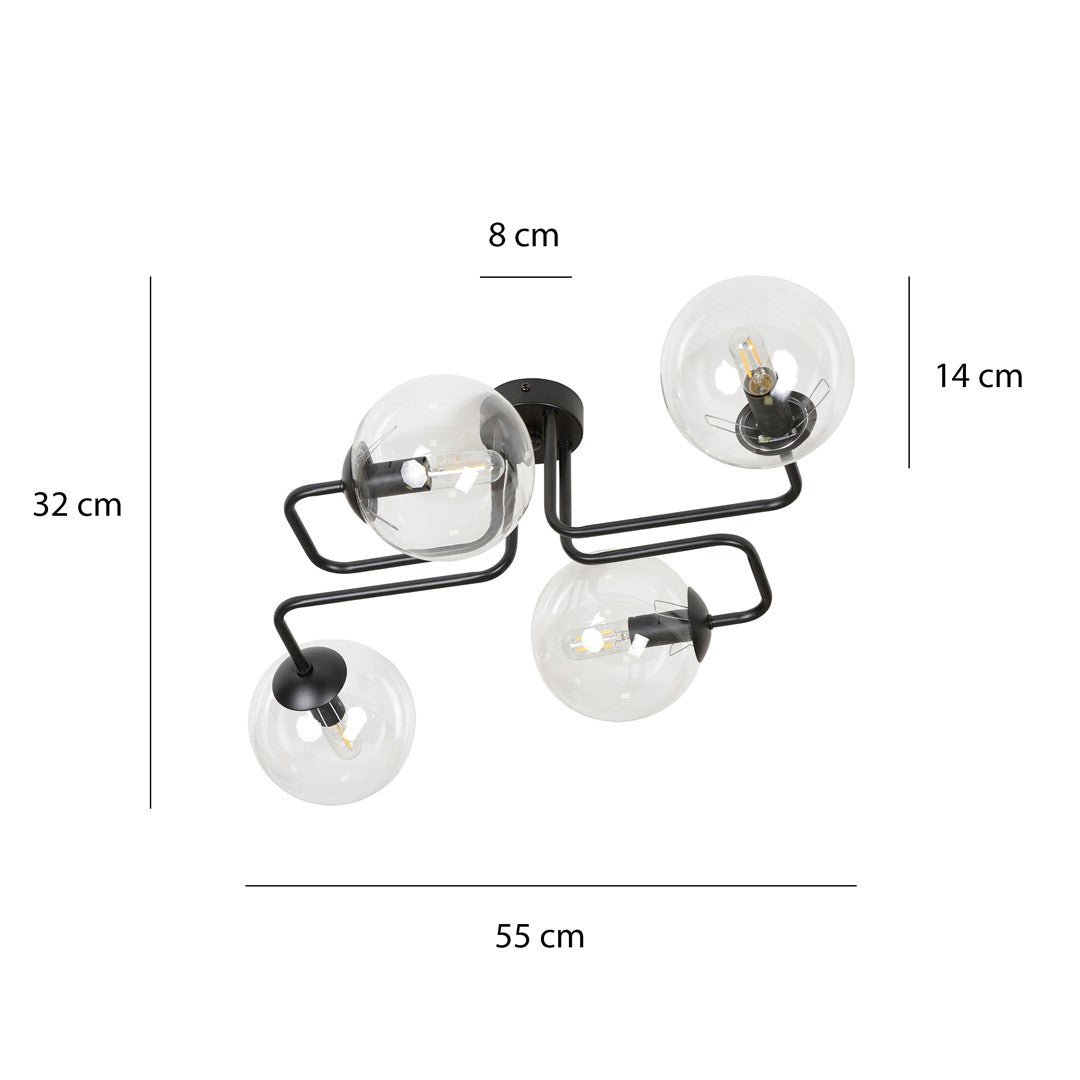 Deckenleuchte Glitz 4 in Schwarz, 4-flammig