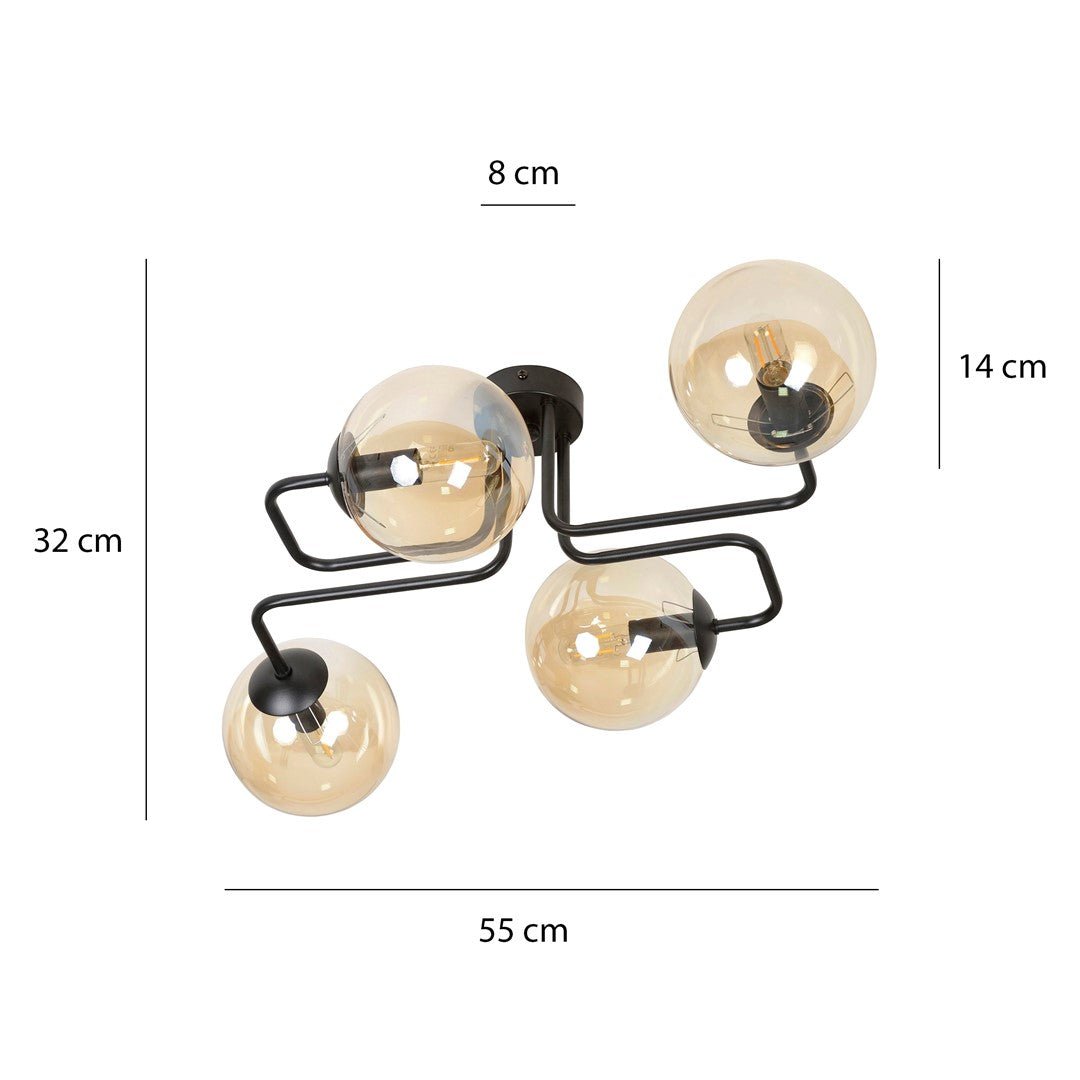 Deckenleuchte Glitz 4 in Schwarz, Bernstein, 4-flammig