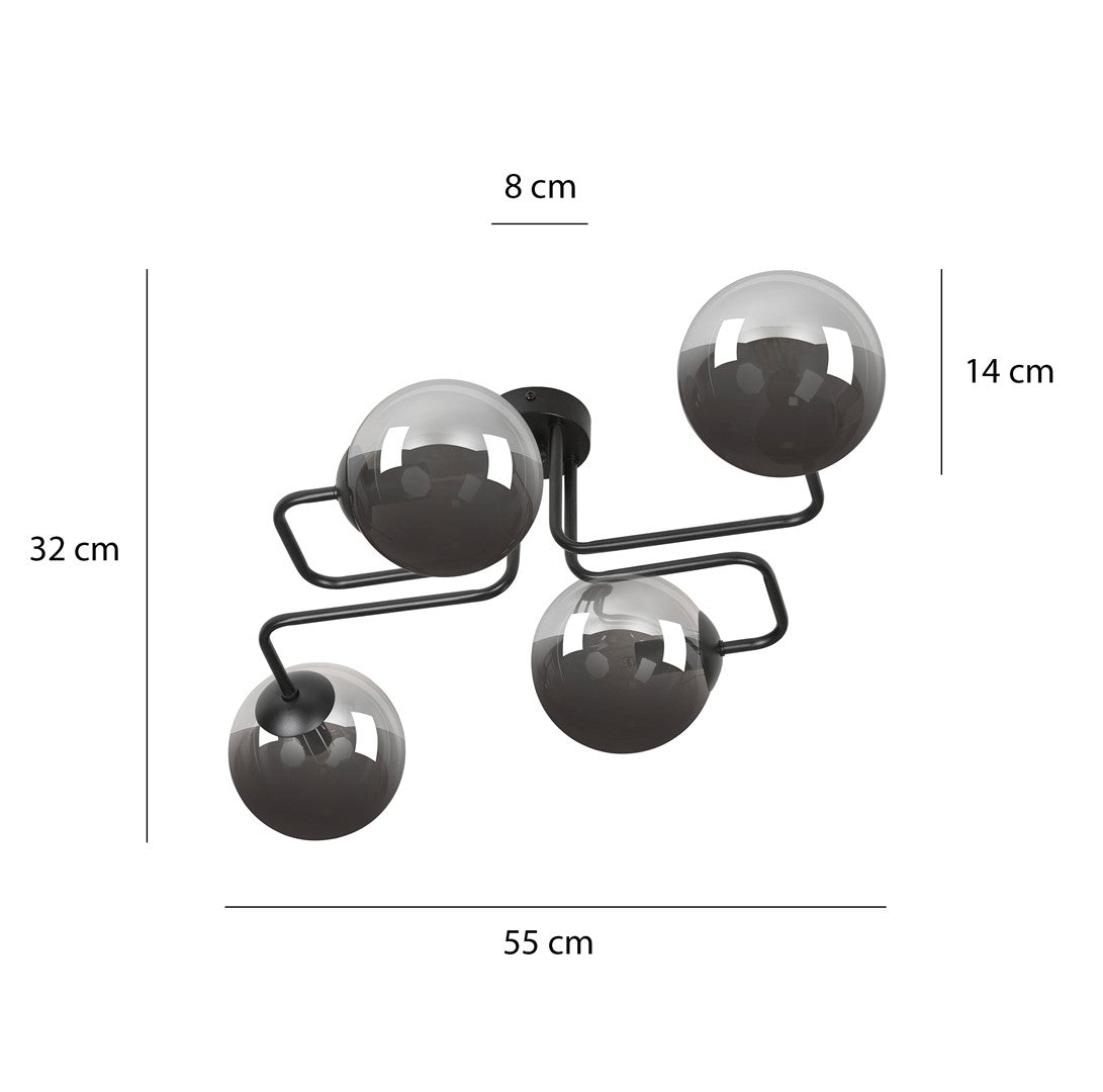 Deckenleuchte Glitz 4 in Schwarz, Graphit, 4-flammig