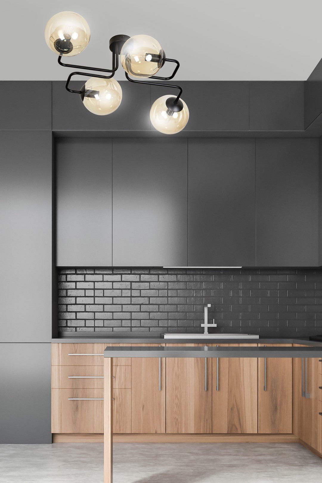 Deckenleuchte Glitz 4 in Schwarz, Bernstein, 4-flammig