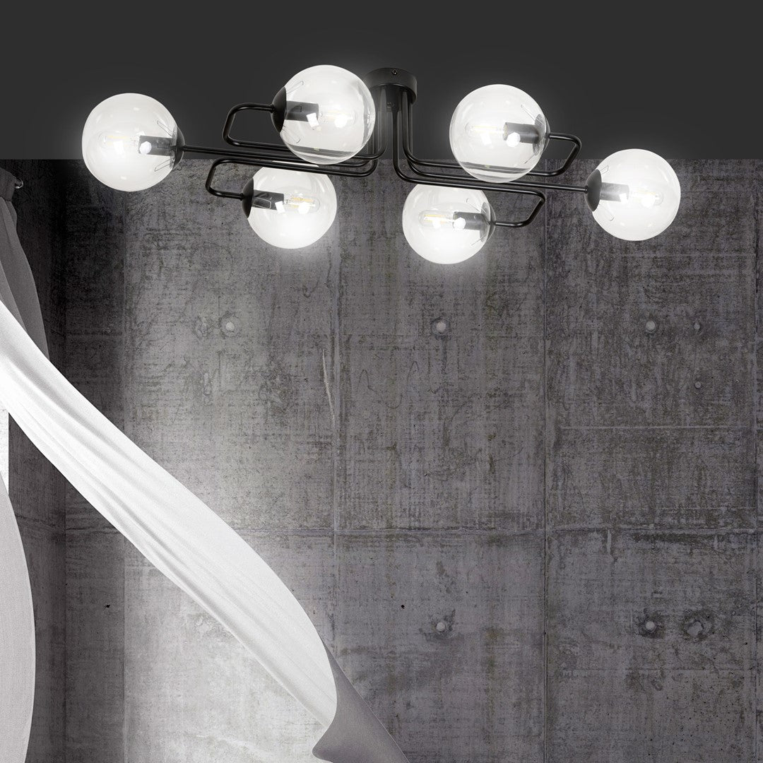 Deckenleuchte Glitz 6A in Schwarz, 6-flammig