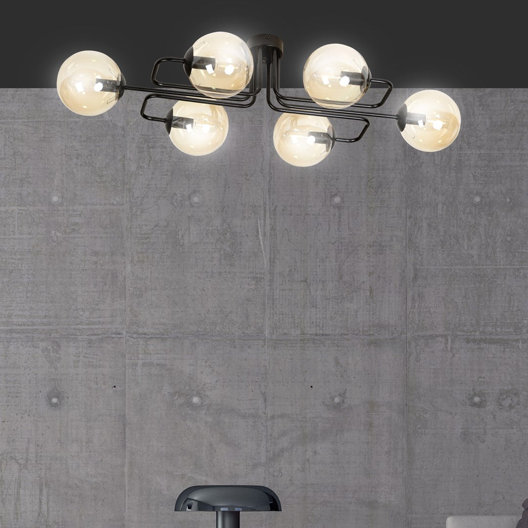 Deckenleuchte Glitz 6A in Schwarz, Bernstein, 6-flammig