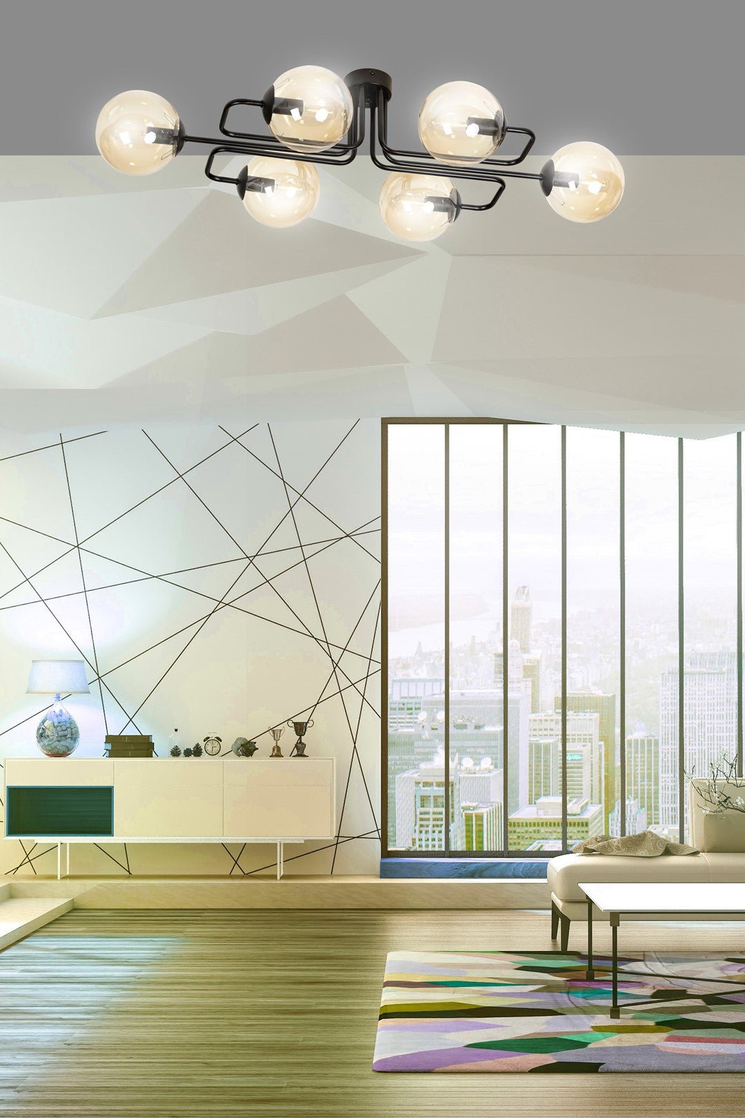 Deckenleuchte Glitz 6A in Schwarz, Bernstein, 6-flammig