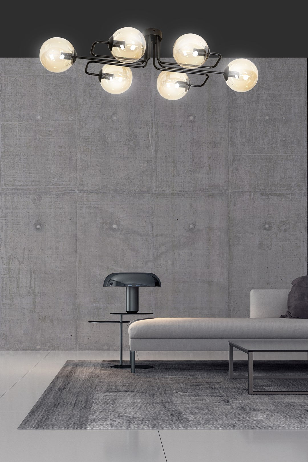 Deckenleuchte Glitz 6A in Schwarz, Bernstein, 6-flammig