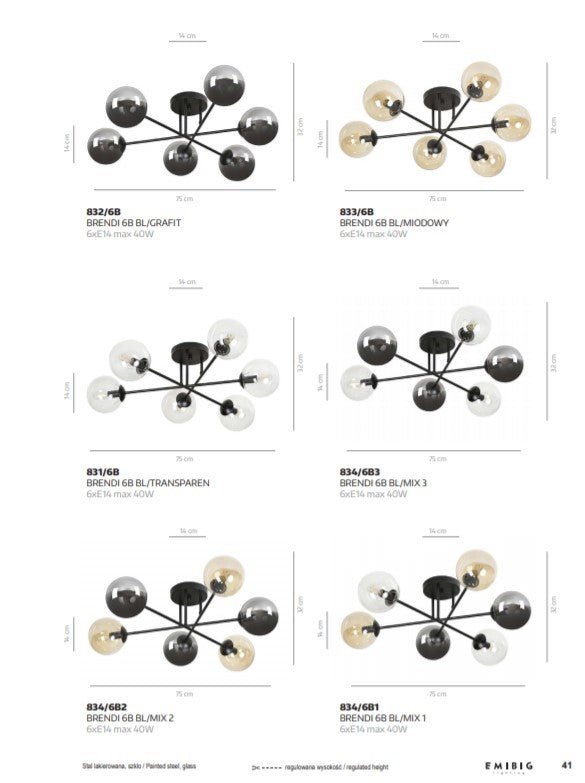 Deckenleuchte Glitz 6A in Schwarz, 6-flammig