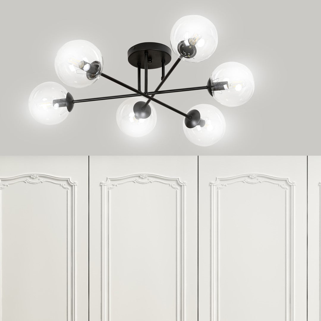 Deckenleuchte Glitz 6B in Schwarz, 6-flammig