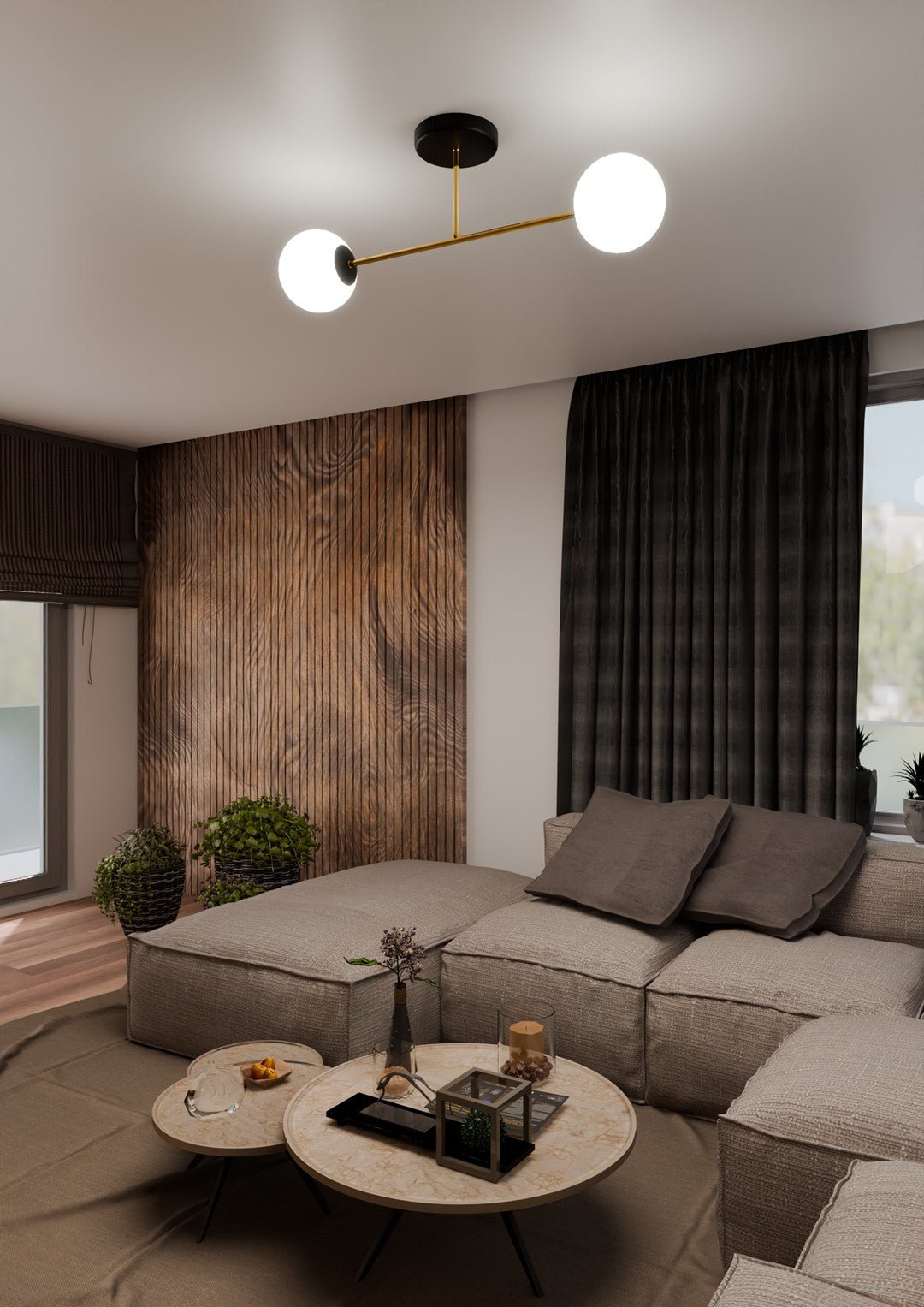 Deckenleuchte Grand 2 in Schwarz, Gold, Weiß, 2-flammig