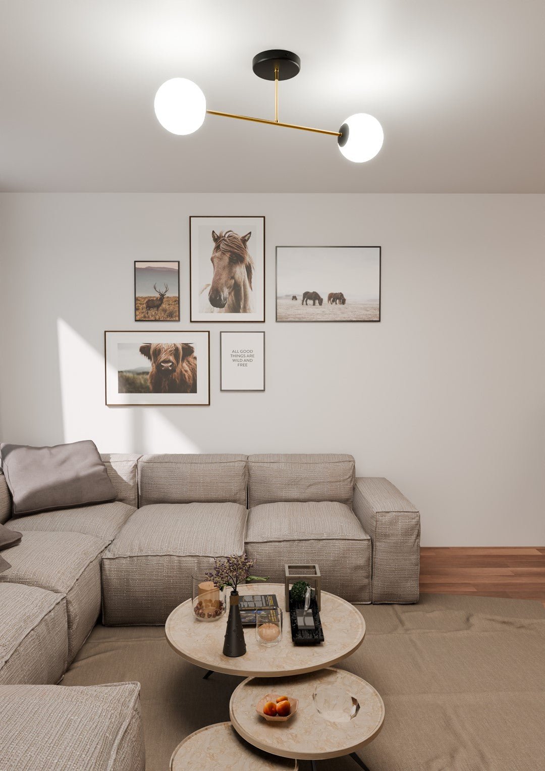 Deckenleuchte Grand 2 in Schwarz, Gold, Weiß, 2-flammig