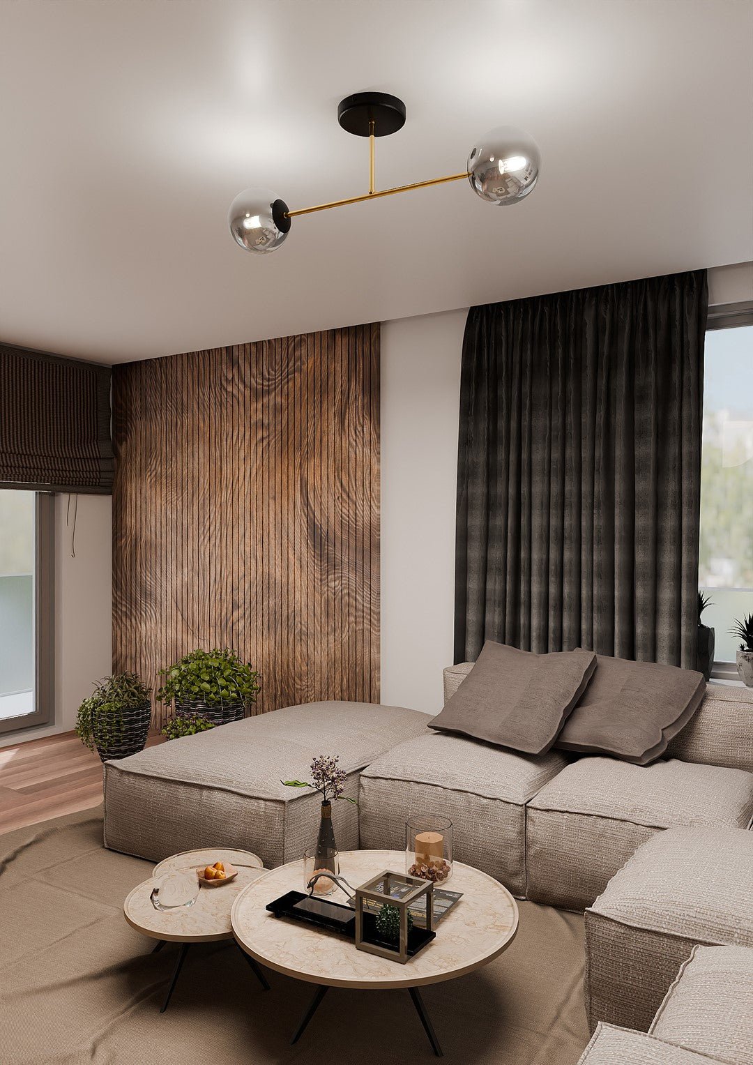 Deckenleuchte Grand 2 in Schwarz, Gold, Graphit, 2-flammig