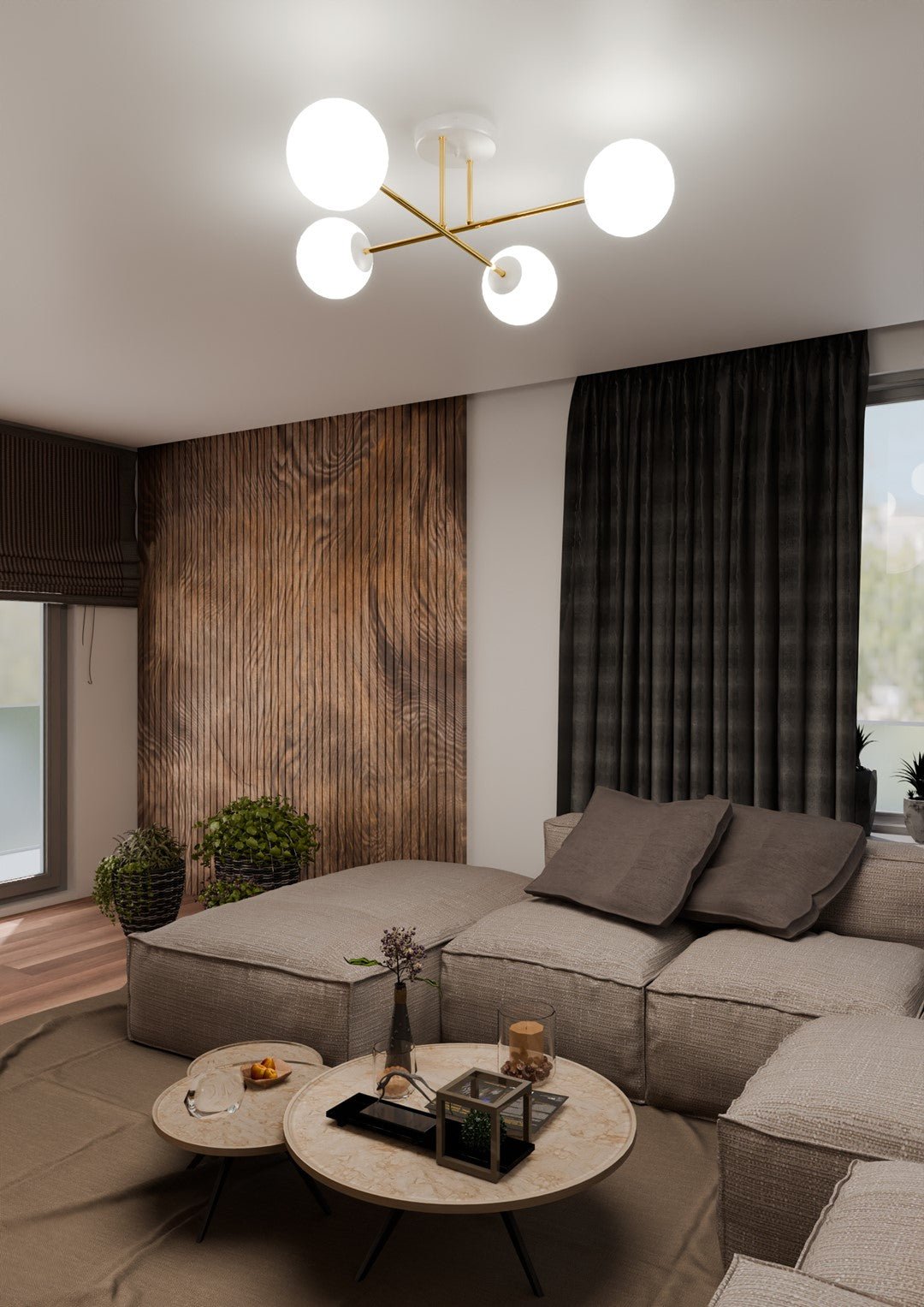 Deckenleuchte Grand 4 in Weiß, Gold, 4-flammig