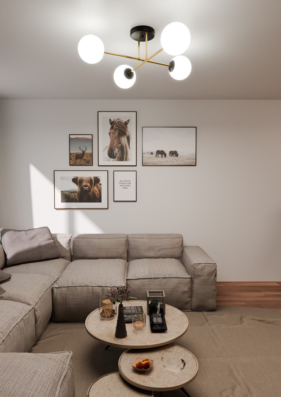 Deckenleuchte Grand 4 in Schwarz, Gold, Weiß, 4-flammig