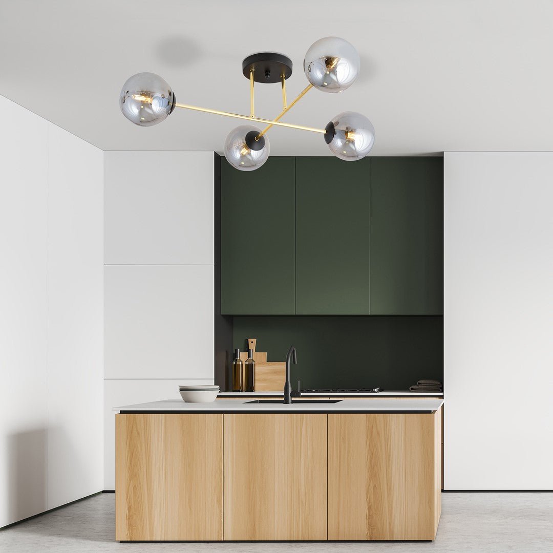 Deckenleuchte Grand 4 in Schwarz, Gold, Weiß, 4-flammig