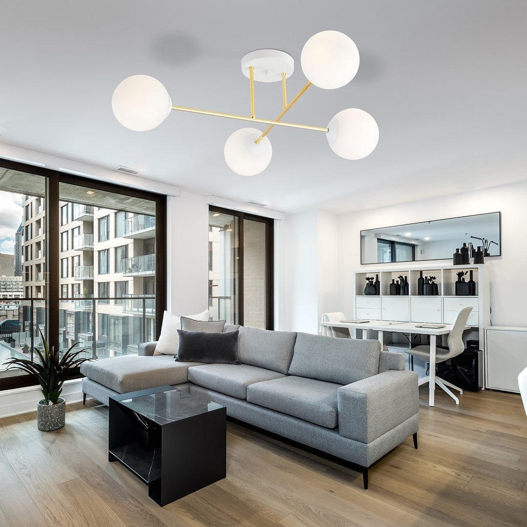 Deckenleuchte Grand 4 in Weiß, Gold, 4-flammig