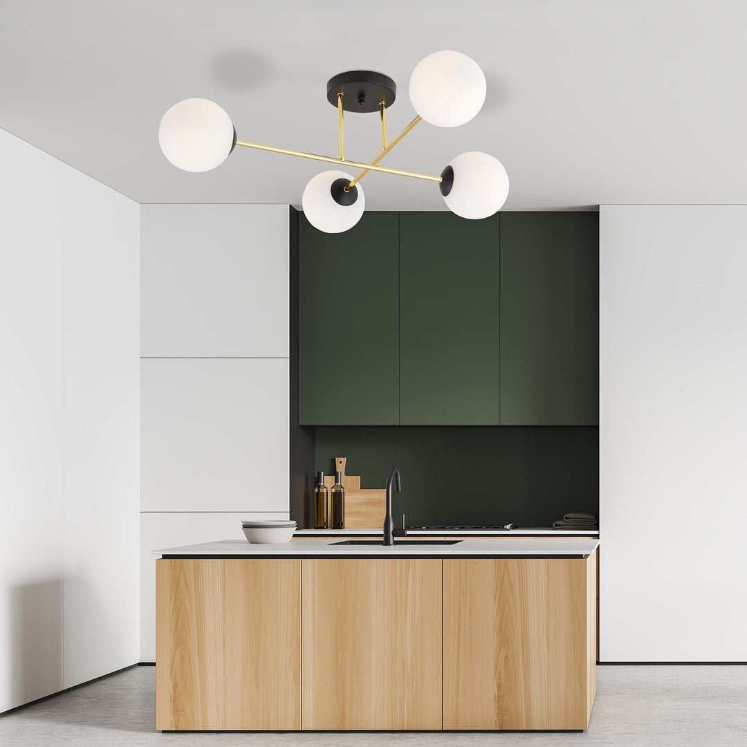 Deckenleuchte Grand 4 in Schwarz, Gold, Weiß, 4-flammig