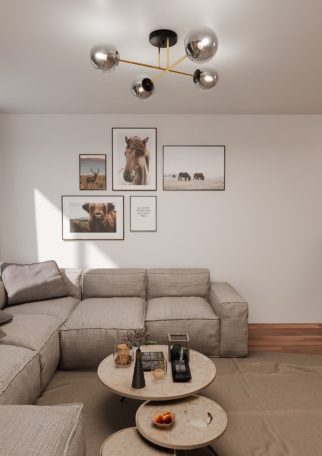 Deckenleuchte Grand 4 in Schwarz, Gold, Weiß, 4-flammig