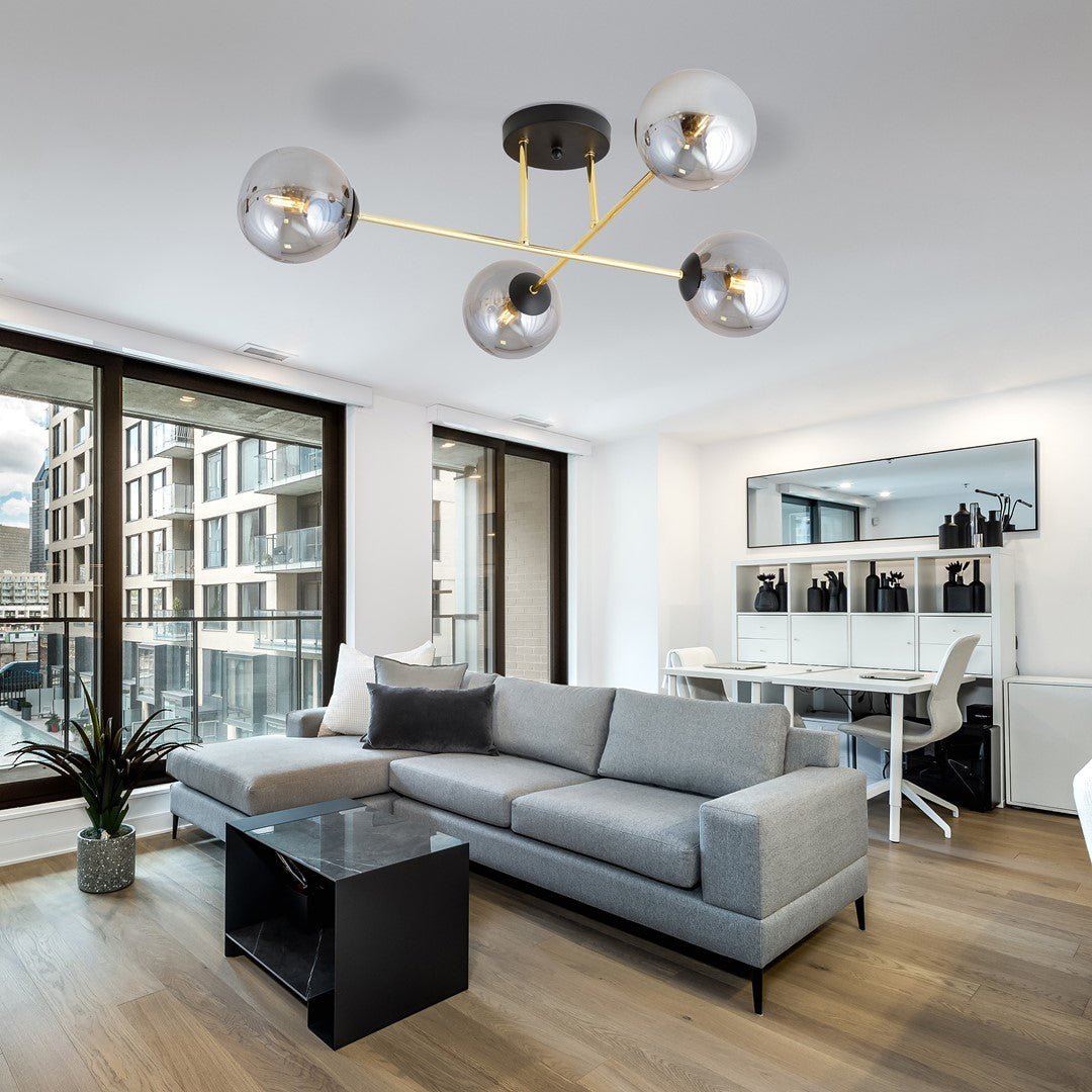 Deckenleuchte Grand 4 in Schwarz, Gold, Weiß, 4-flammig