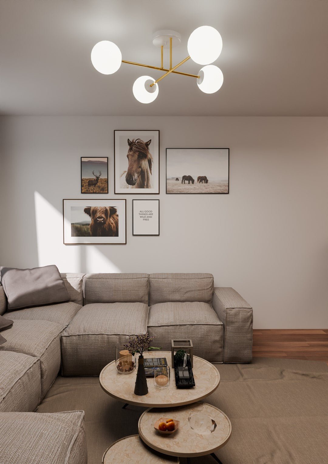 Deckenleuchte Grand 4 in Weiß, Gold, 4-flammig