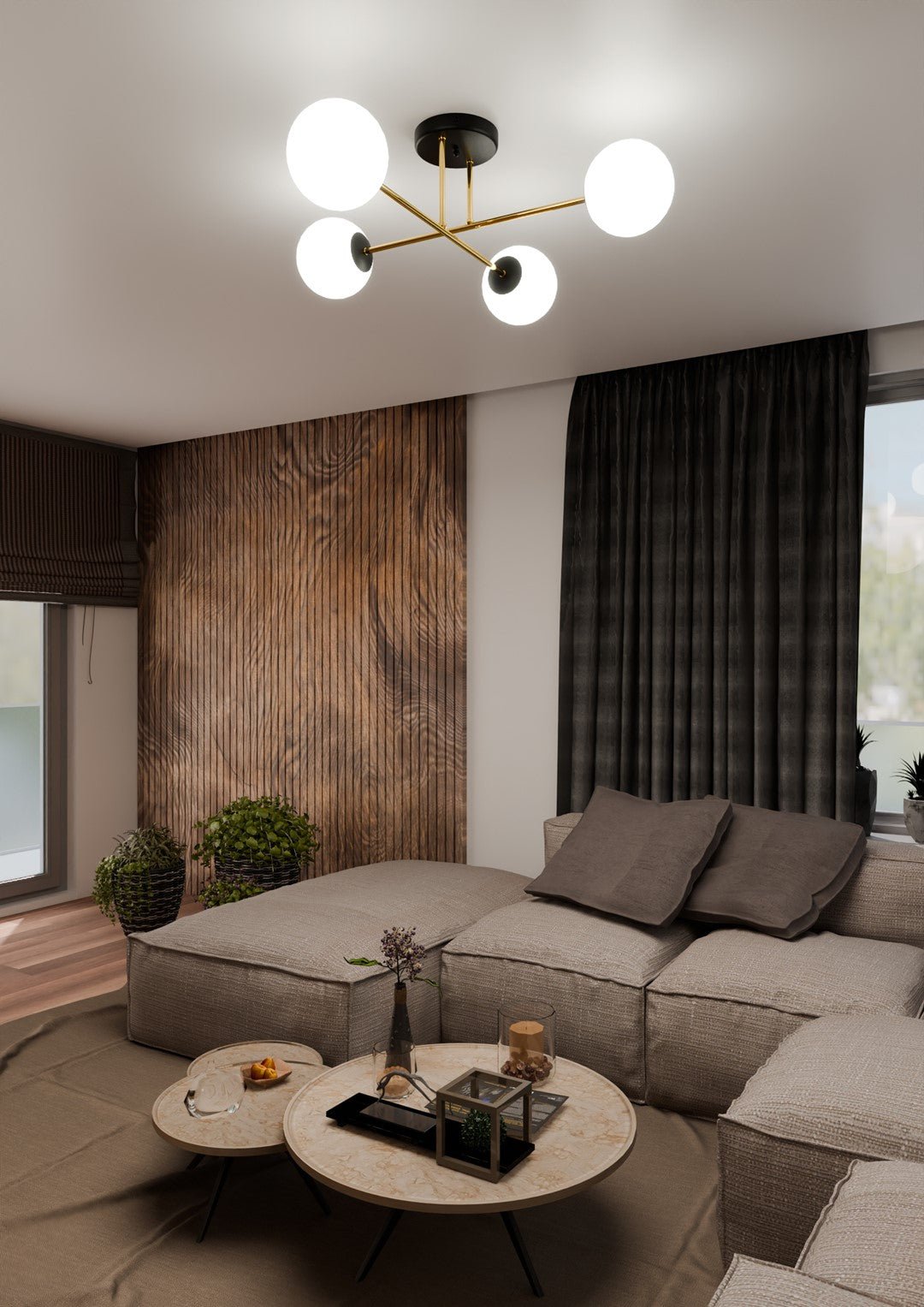 Deckenleuchte Grand 4 in Schwarz, Gold, Weiß, 4-flammig